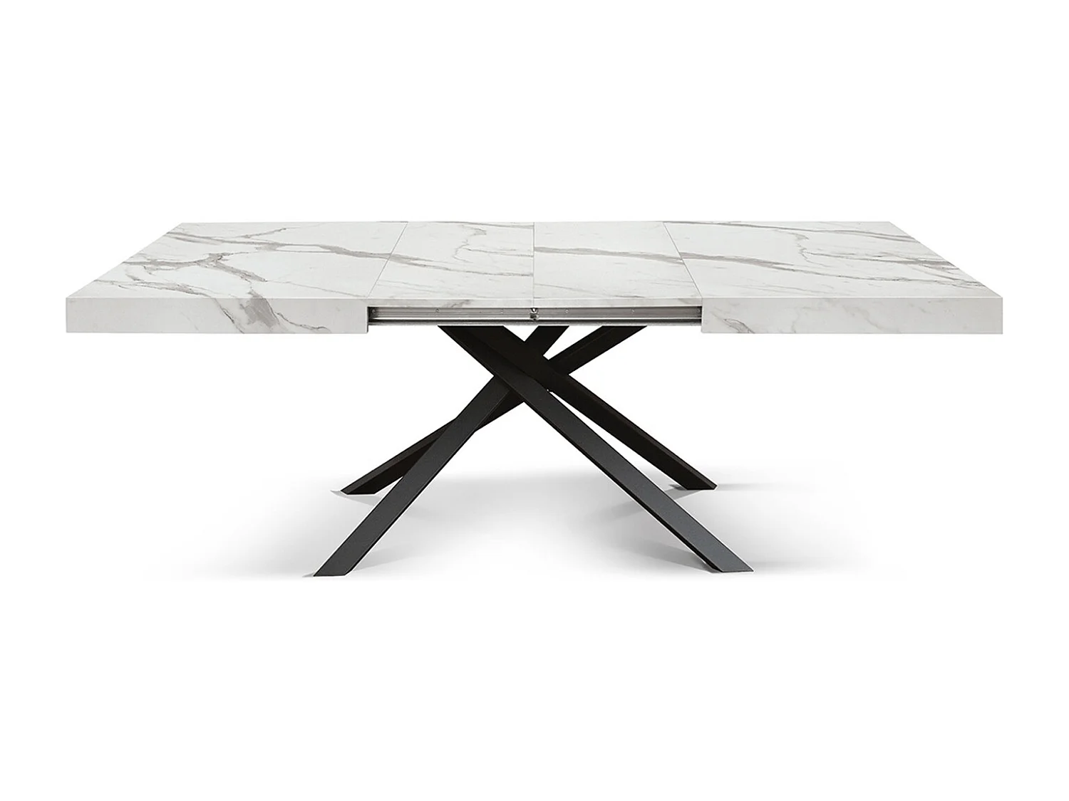 Table en bois, finition blanche et base noire, extensible 160x90-240x90 - FORTE DEI MARMI