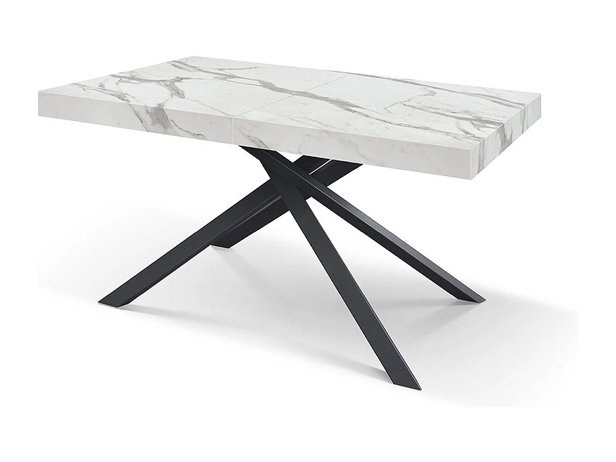 Table en bois, finition blanche et base noire, extensible 160x90-240x90 - FORTE DEI MARMI