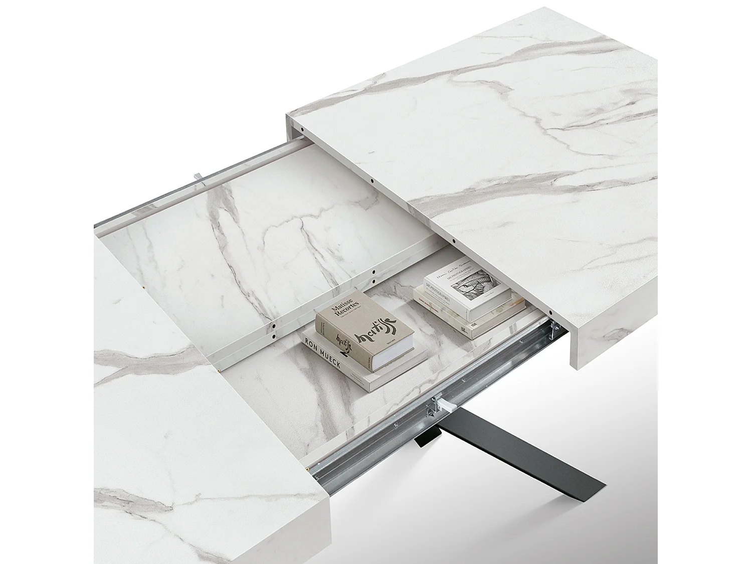 Table en bois, finition blanche et base noire, extensible 160x90-240x90 - FORTE DEI MARMI