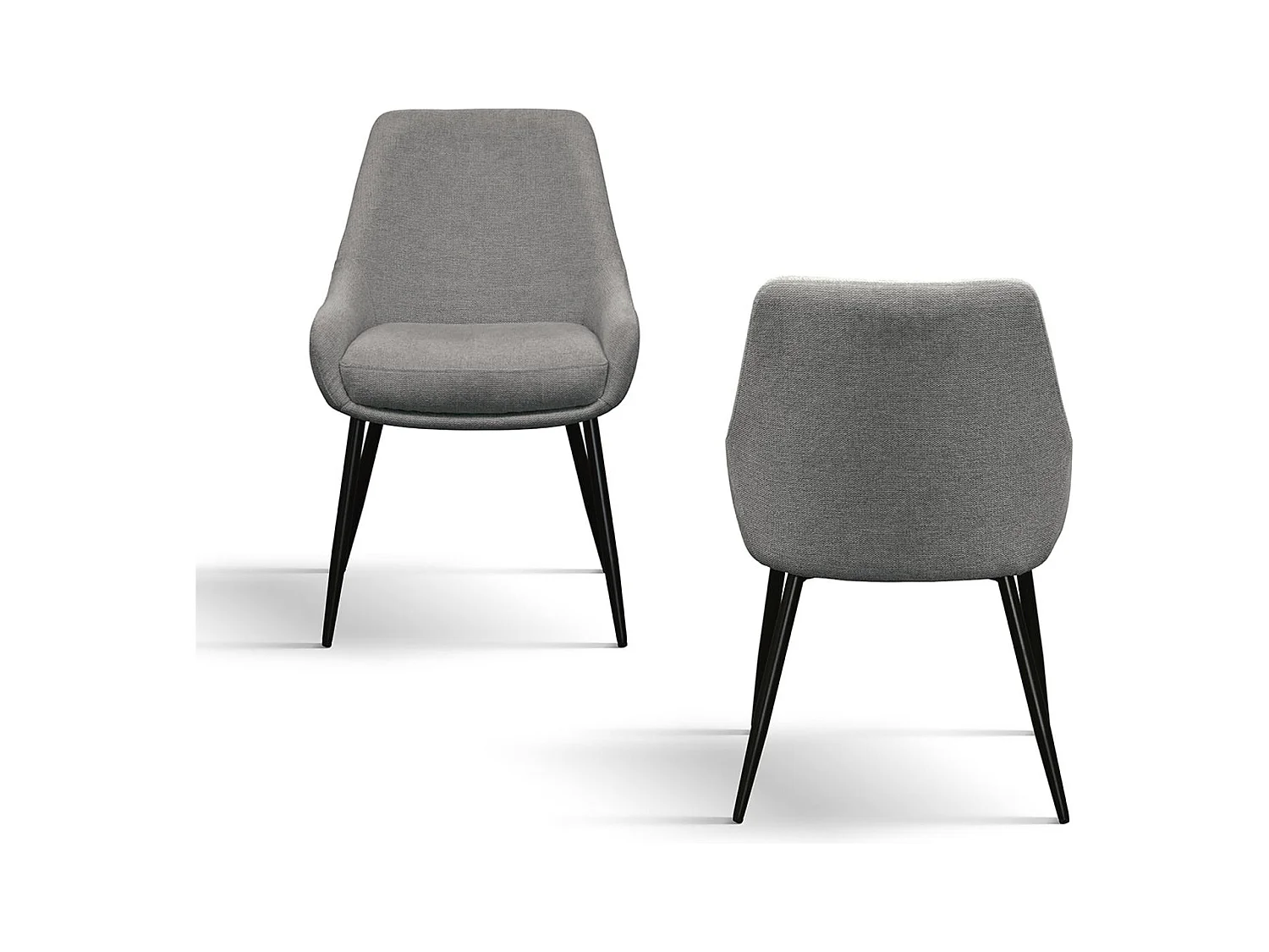 Lot de 2 chaises en tissu gris et pieds en métal noir mat, avec accoudoirs - TALLINN