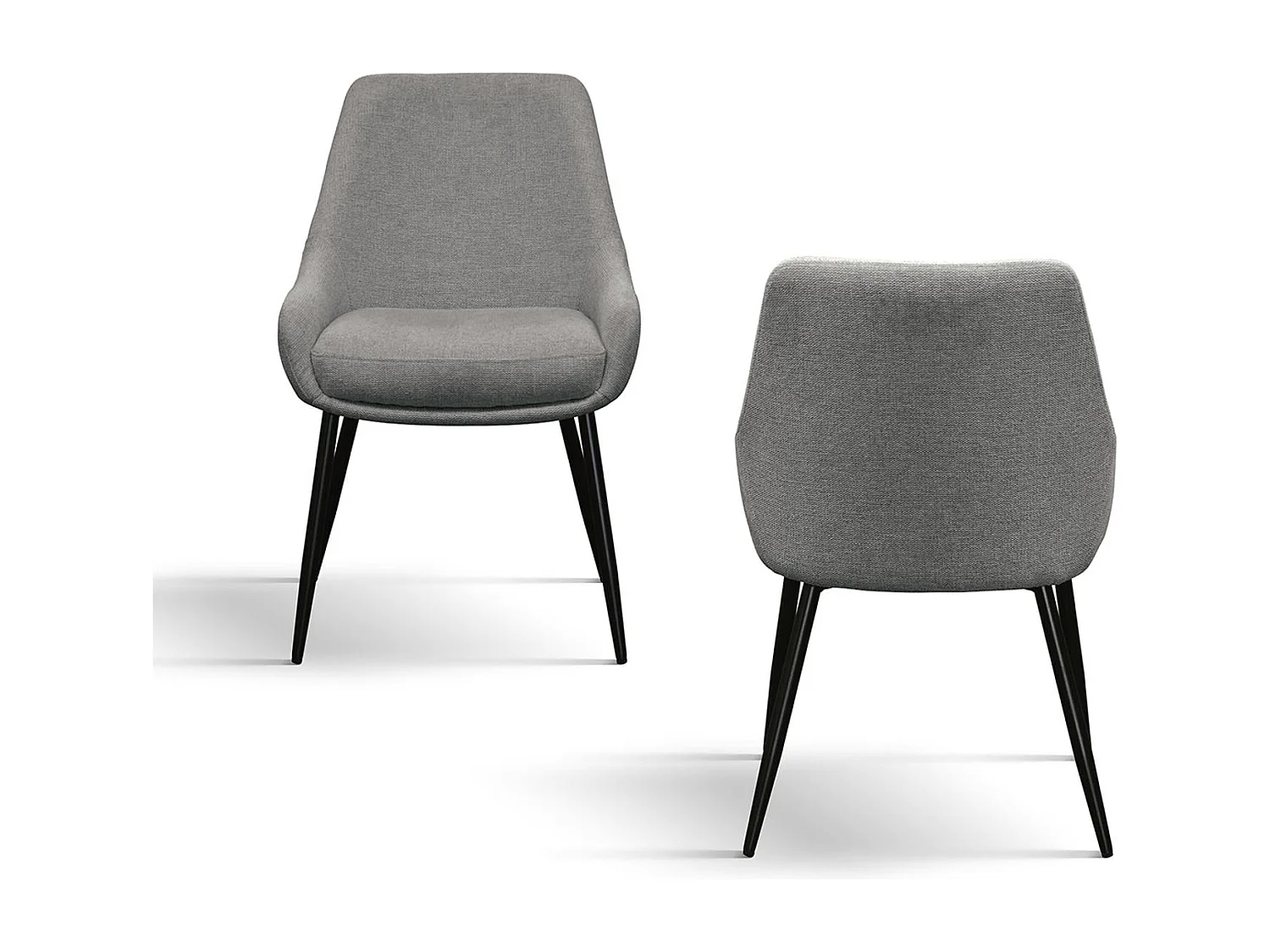 Lot de 2 chaises en tissu gris et pieds en métal noir mat, avec accoudoirs - TALLINN