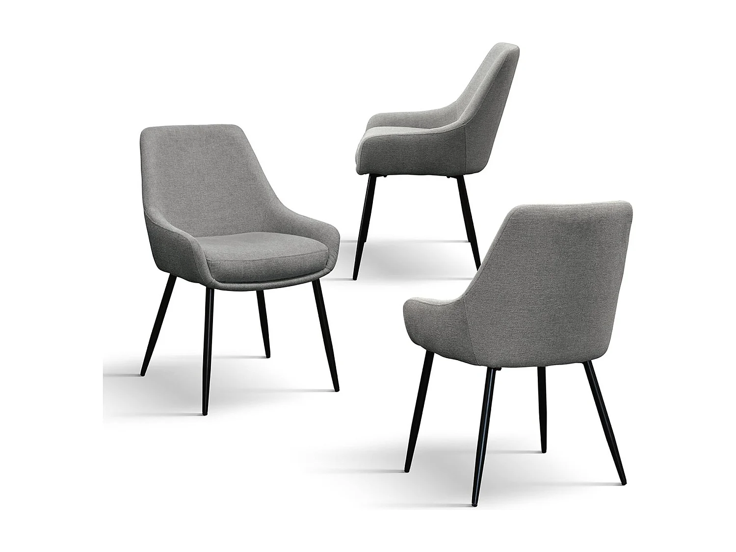 Lot de 2 chaises en tissu gris et pieds en métal noir mat, avec accoudoirs - TALLINN