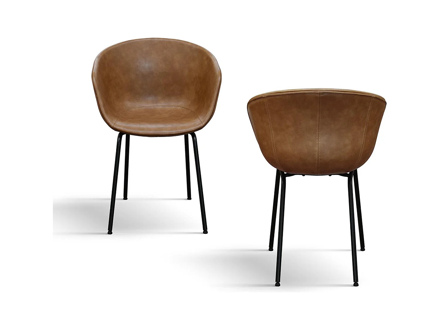 Ensemble de 4 chaises recouvertes de cuir camel et pieds en métal noir - COPENAGHEN