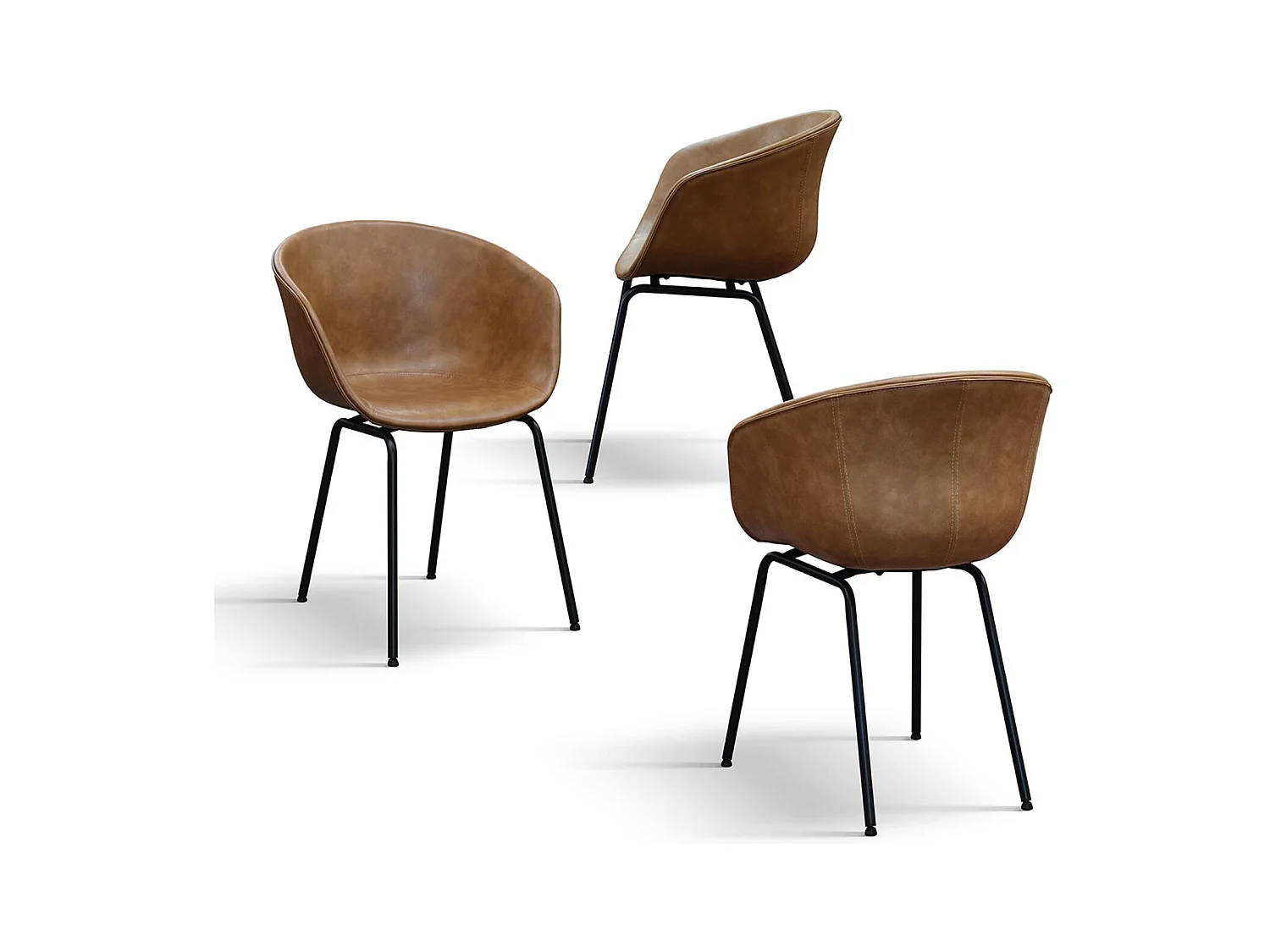 Ensemble de 4 chaises recouvertes de cuir camel et pieds en métal noir - COPENAGHEN