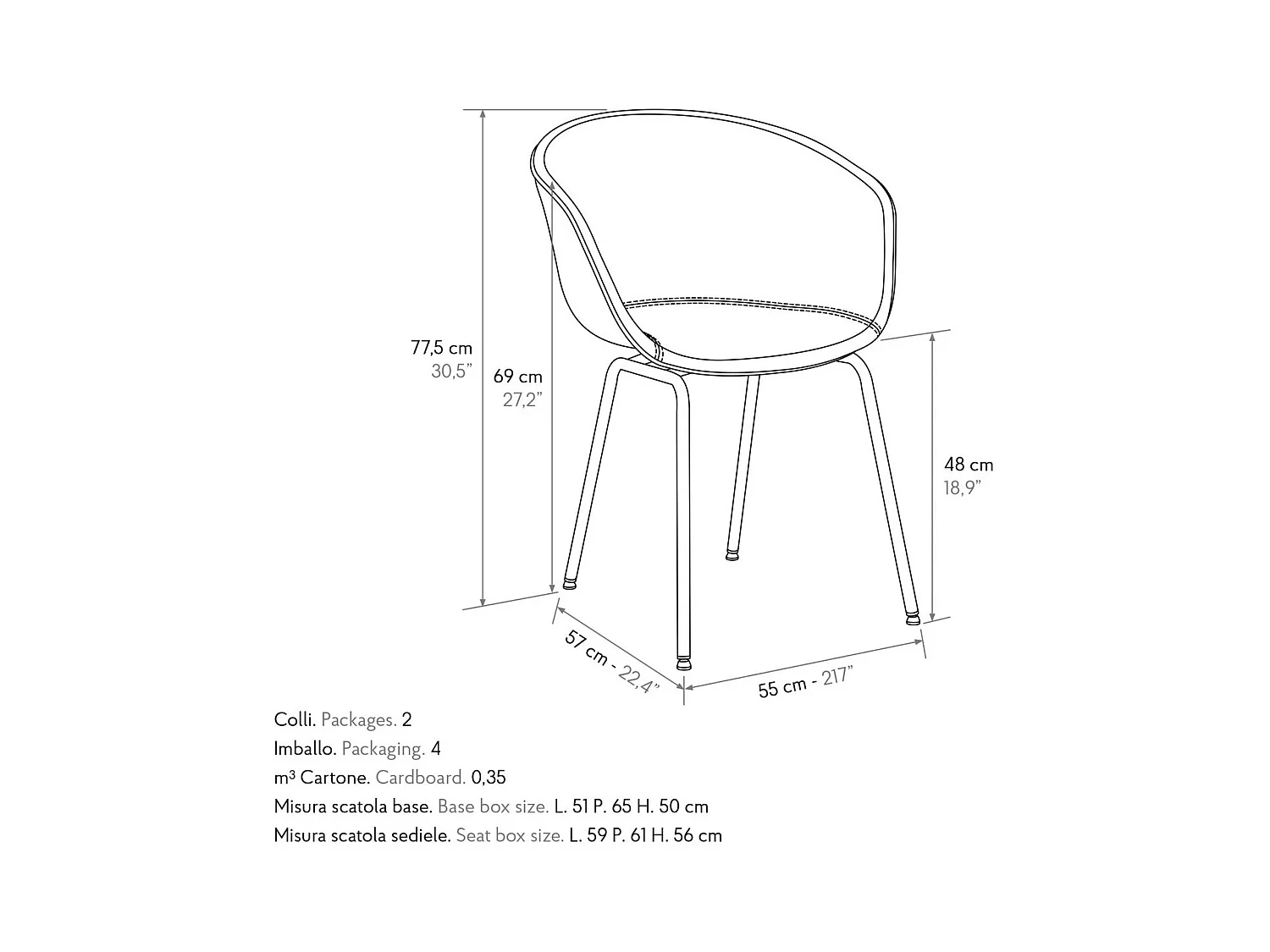 Ensemble de 4 chaises recouvertes de cuir camel et pieds en métal noir - COPENAGHEN