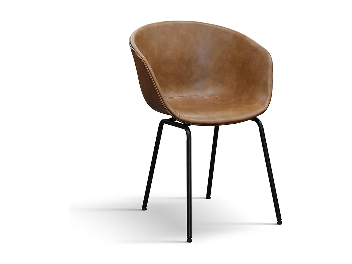 Set van 4 stoelen bekleed met camelkleurig kunstleer en zwarte metalen poten - COPENAGHEN