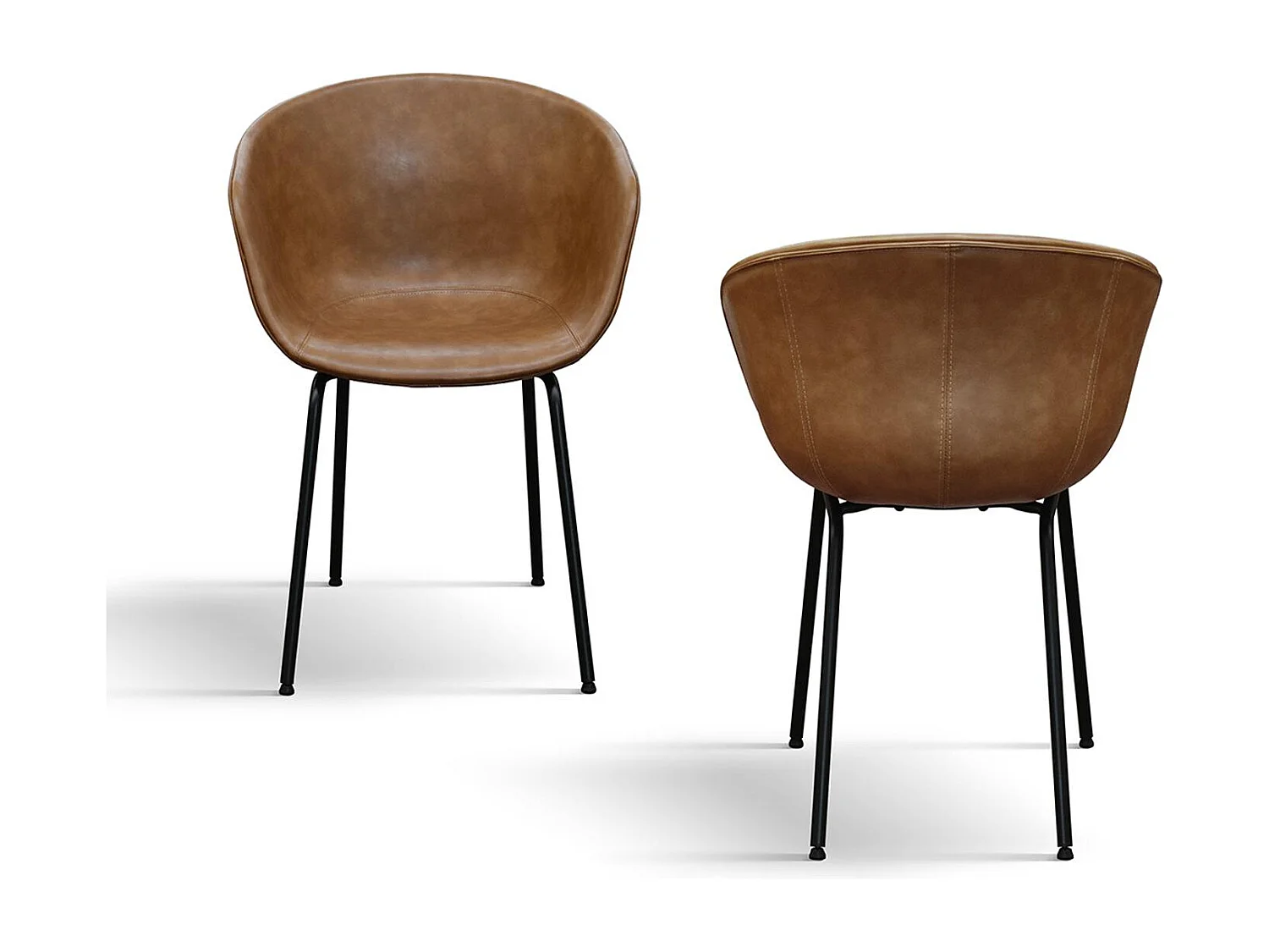 Set van 4 stoelen bekleed met camelkleurig kunstleer en zwarte metalen poten - COPENAGHEN