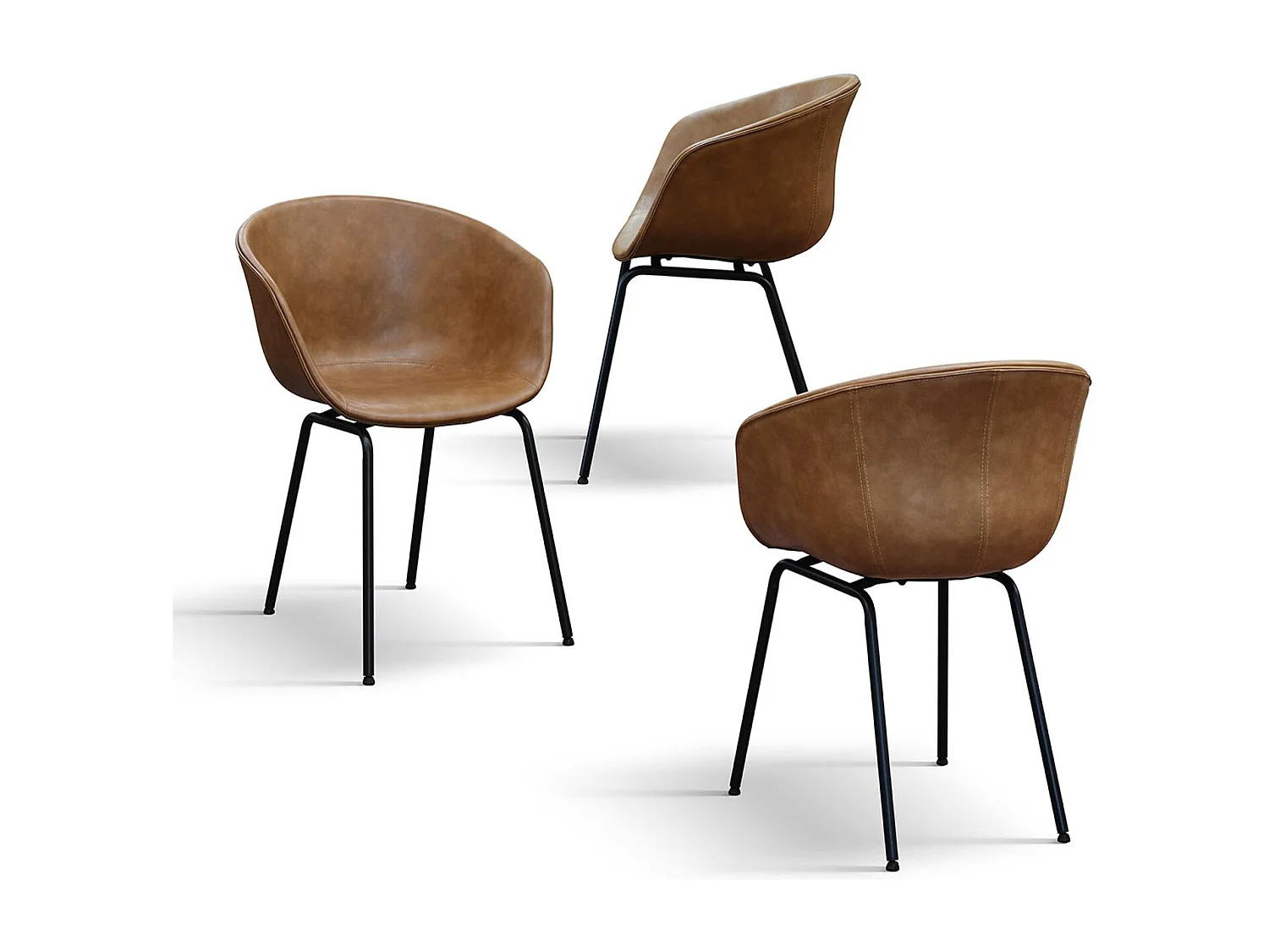 Set van 4 stoelen bekleed met camelkleurig kunstleer en zwarte metalen poten - COPENAGHEN