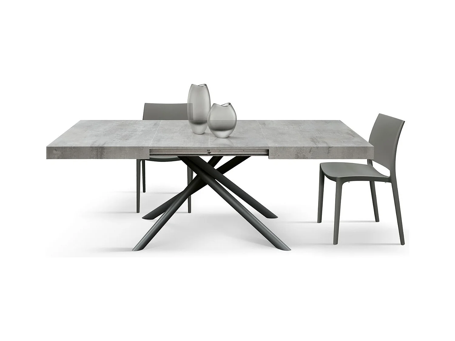 Table en bois, finition grise, piètement en métal anthracite, 180×90–260×90 - CARRARA