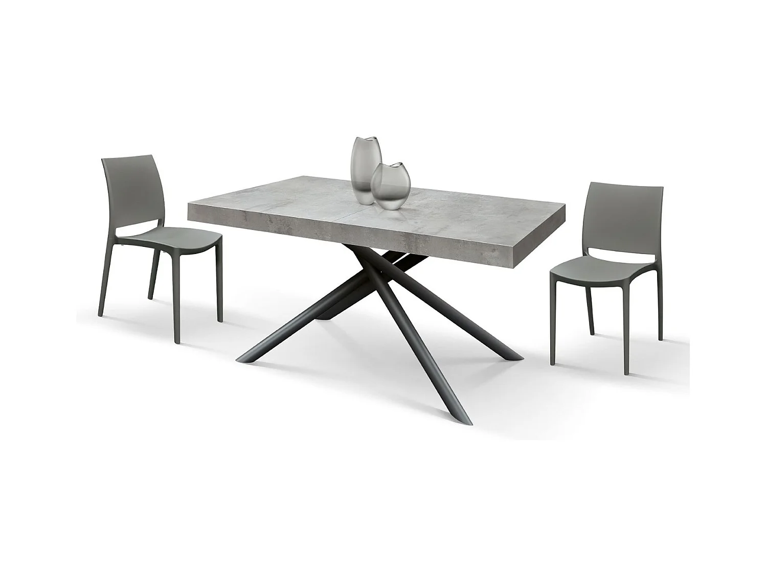 Table en bois, finition grise, piètement en métal anthracite, 180×90–260×90 - CARRARA