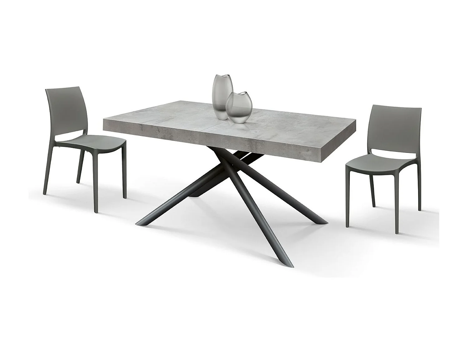 Table en bois, finition grise, piètement en métal anthracite, 180×90–260×90 - CARRARA
