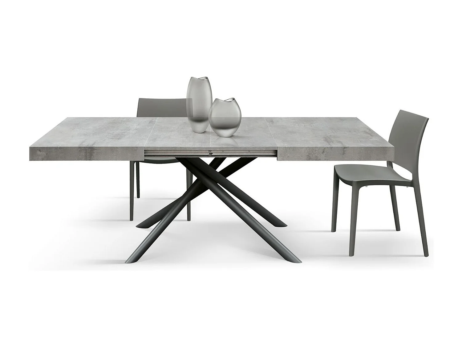 Table en bois, finition grise, piètement en métal anthracite, 180×90–260×90 - CARRARA