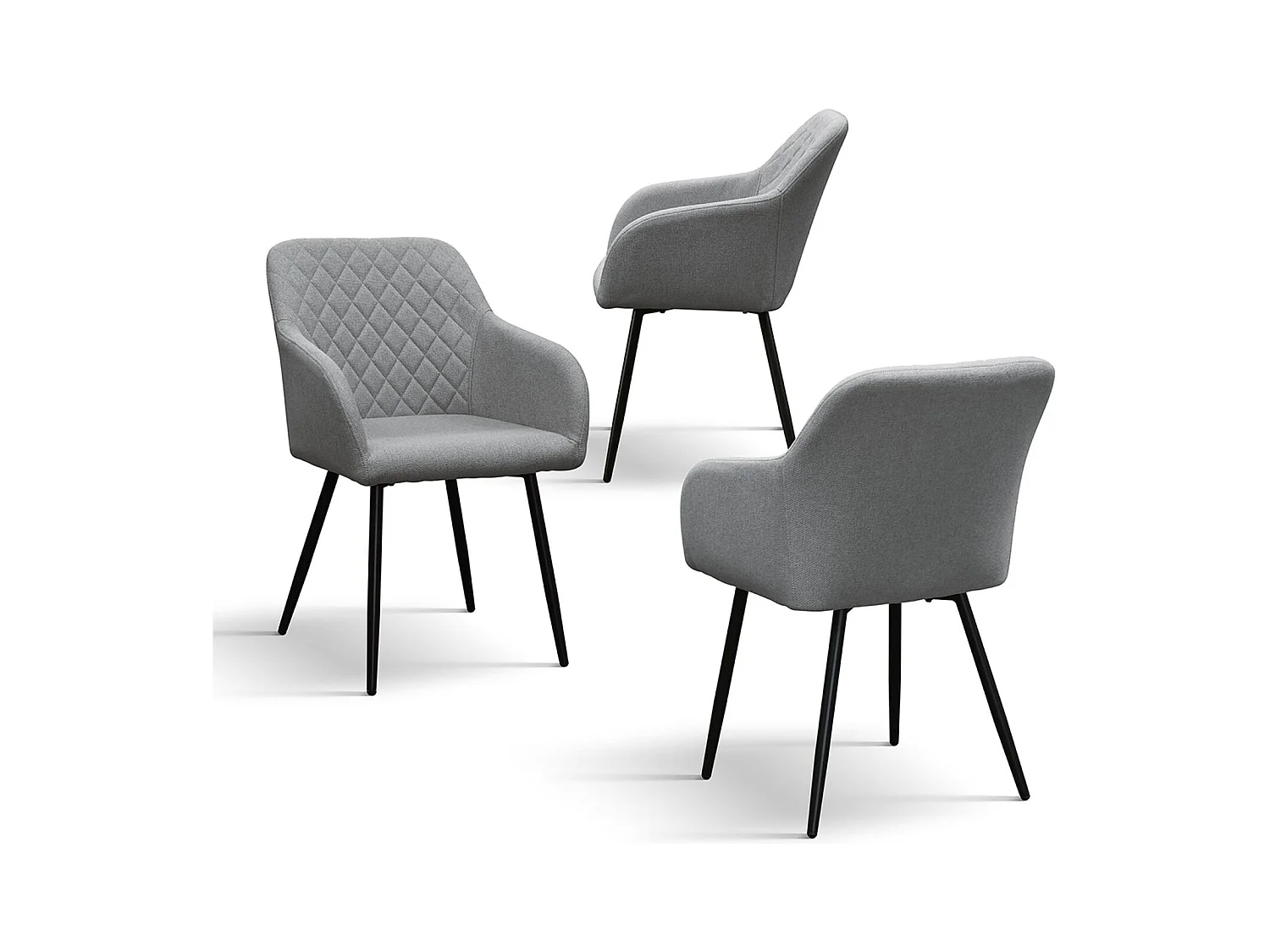 Ensemble de 4 chaises en tissu gris et pieds en métal noir, avec accoudoirs - LISBONA