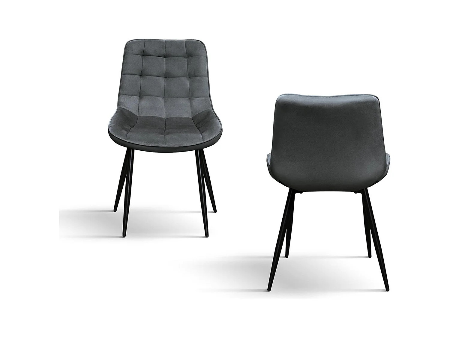 Ensemble de 4 chaises recouvertes de velours gris et pieds en métal noir - BARCELONA