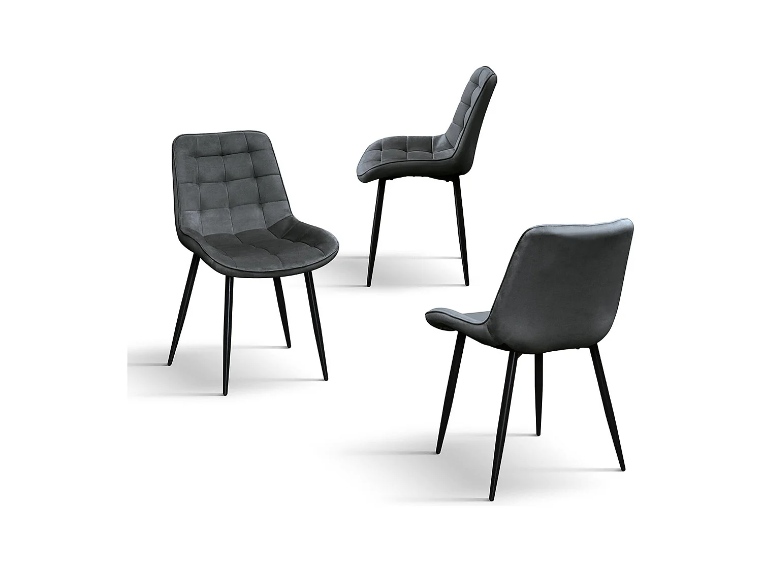 Ensemble de 4 chaises recouvertes de velours gris et pieds en métal noir - BARCELONA