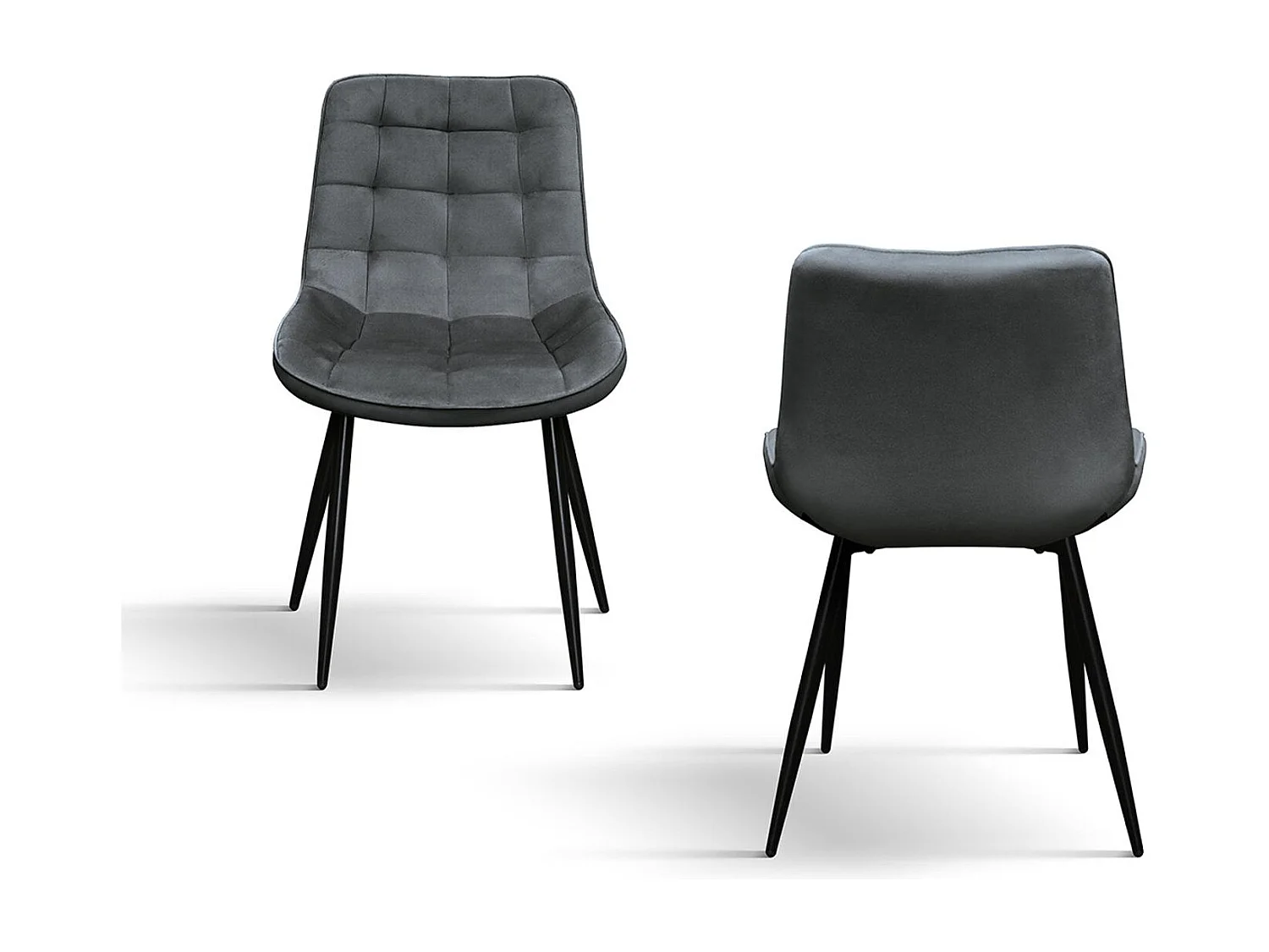 Lot de 4 chaises en tissu effet velours gris et pieds en métal noir - BARCELLONA