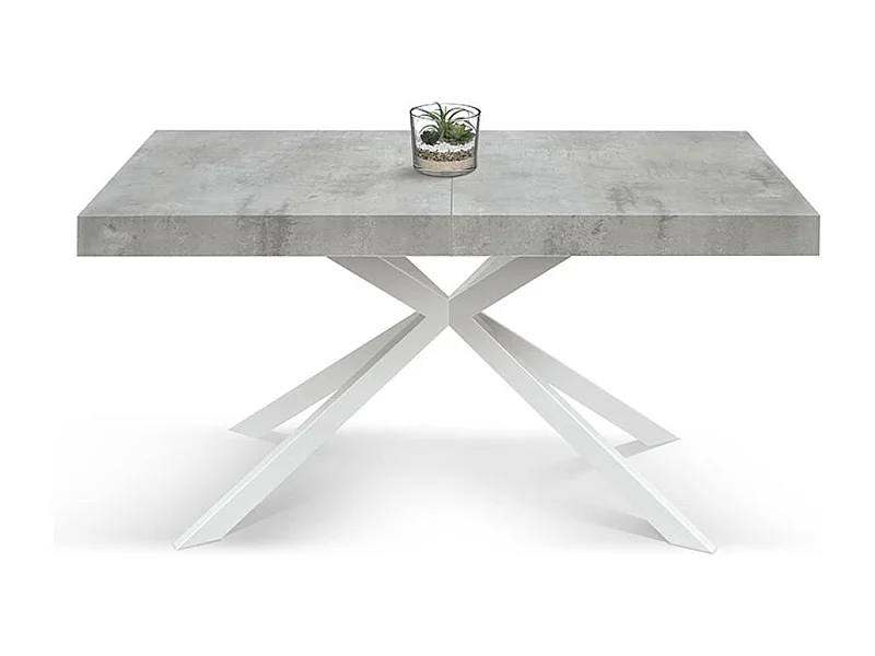 Holztisch, graue Oberfläche, X-Fußgestell aus weißem Metall, 180×90–260×90 - CAMAIORE