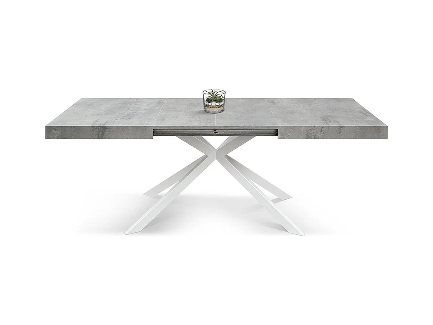 Tavolo in legno, finitura grigio, base a X in metallo bianco, 180×90–260×90 - CAMAIORE