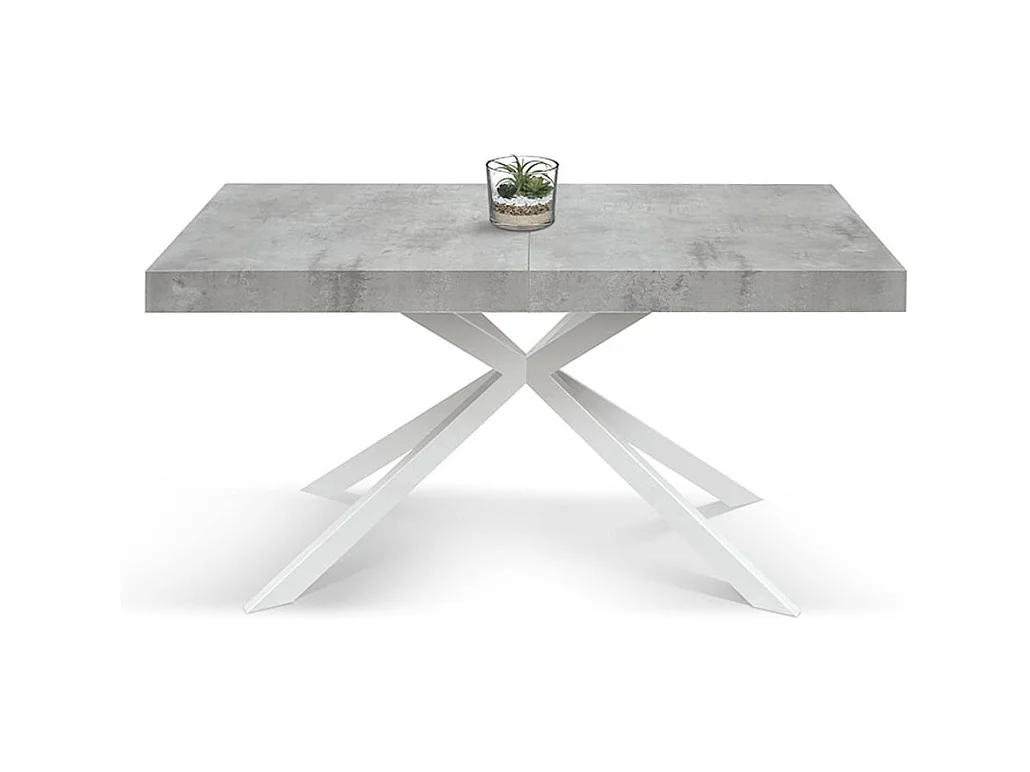 Holztisch, graue Oberfläche, X-Fußgestell aus weißem Metall, 180×90–260×90 - CAMAIORE