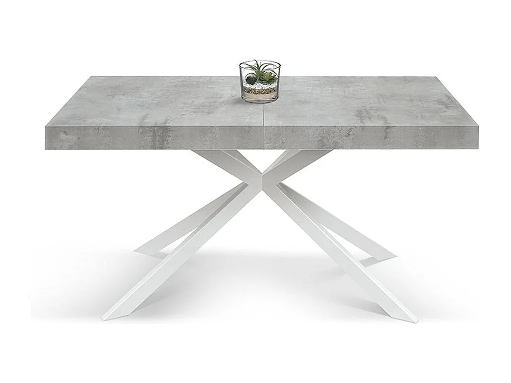 Tavolo in legno, finitura grigio, base a X in metallo bianco, 180×90–260×90 - CAMAIORE