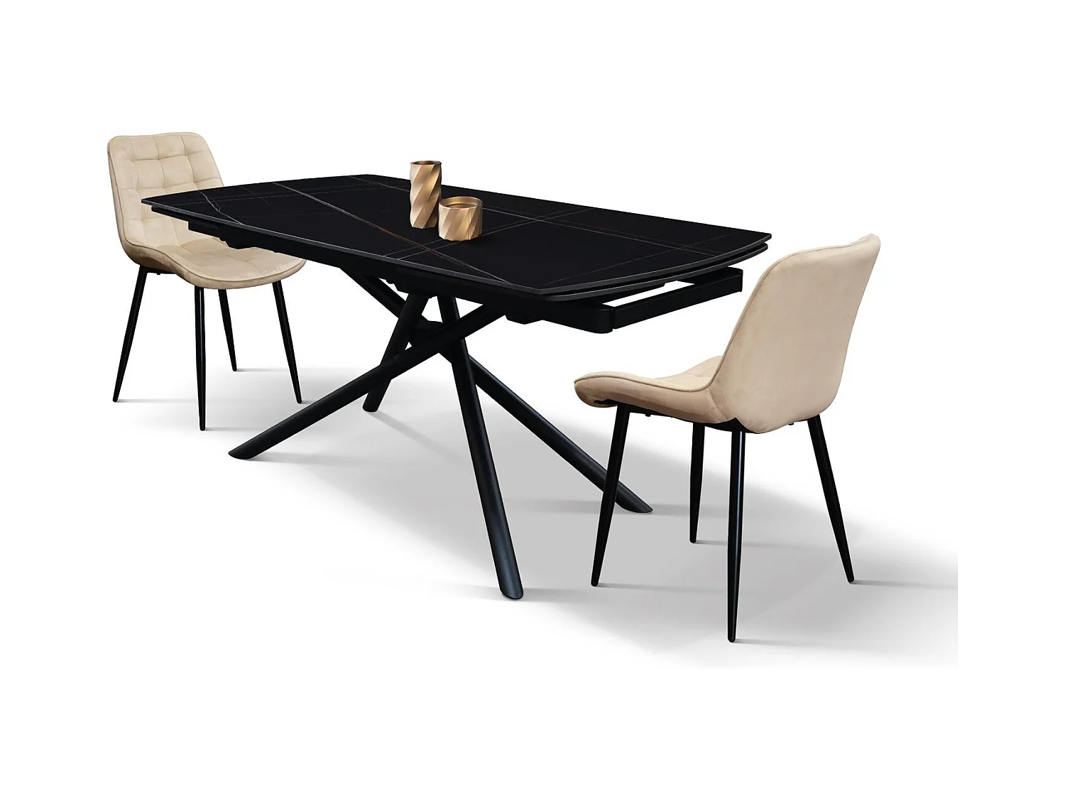 Czarny stół ceramiczny, czarna metalowa podstawa, rozkładany 140x90 - 200x90 cm - BONIFACIO