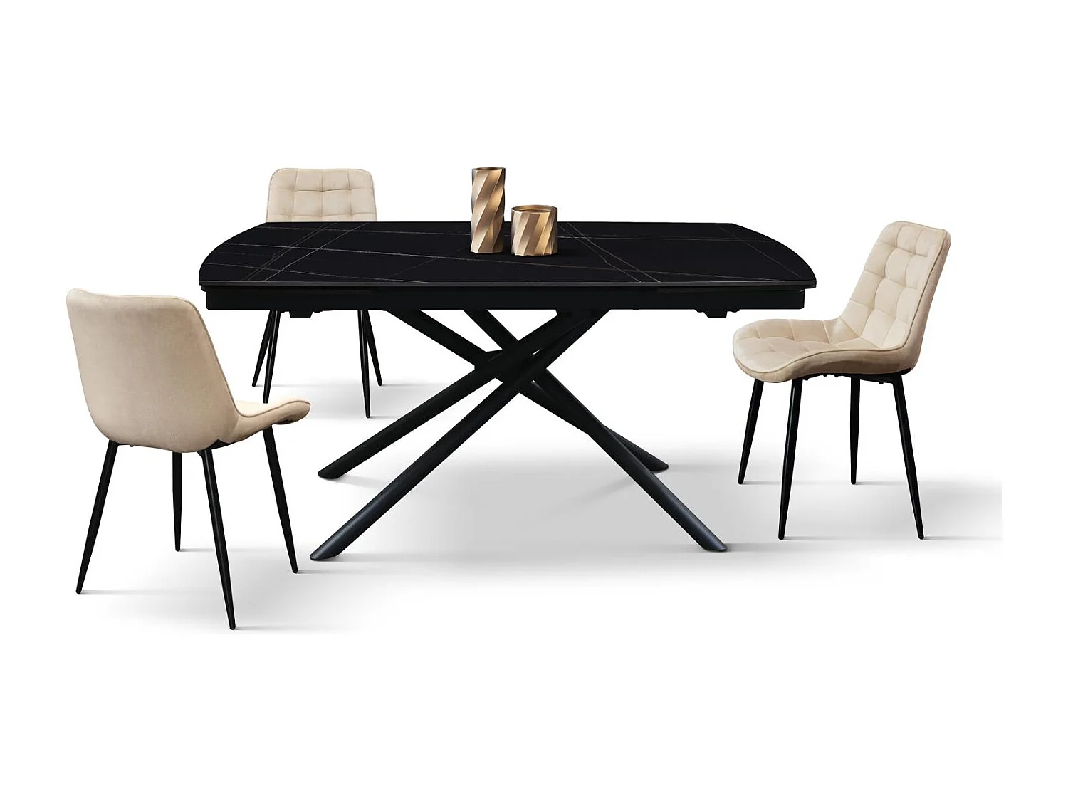 Table en céramique noire, piètement en métal noir, extensible 140x90 - 200x90 cm - BONIFACIO