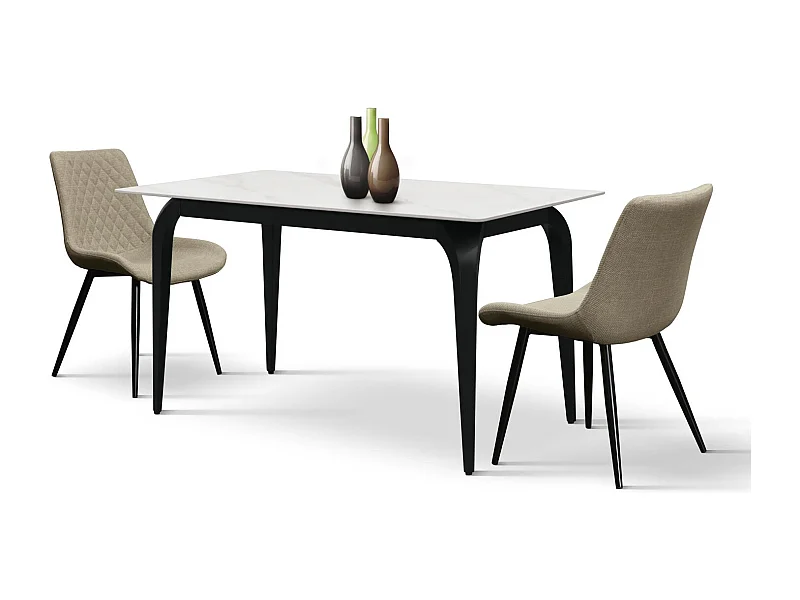 Keramiktisch, weißer Marmoreffekt und Beine aus schwarzem Metall, 140 x 80 x 76 cm – ALERIA