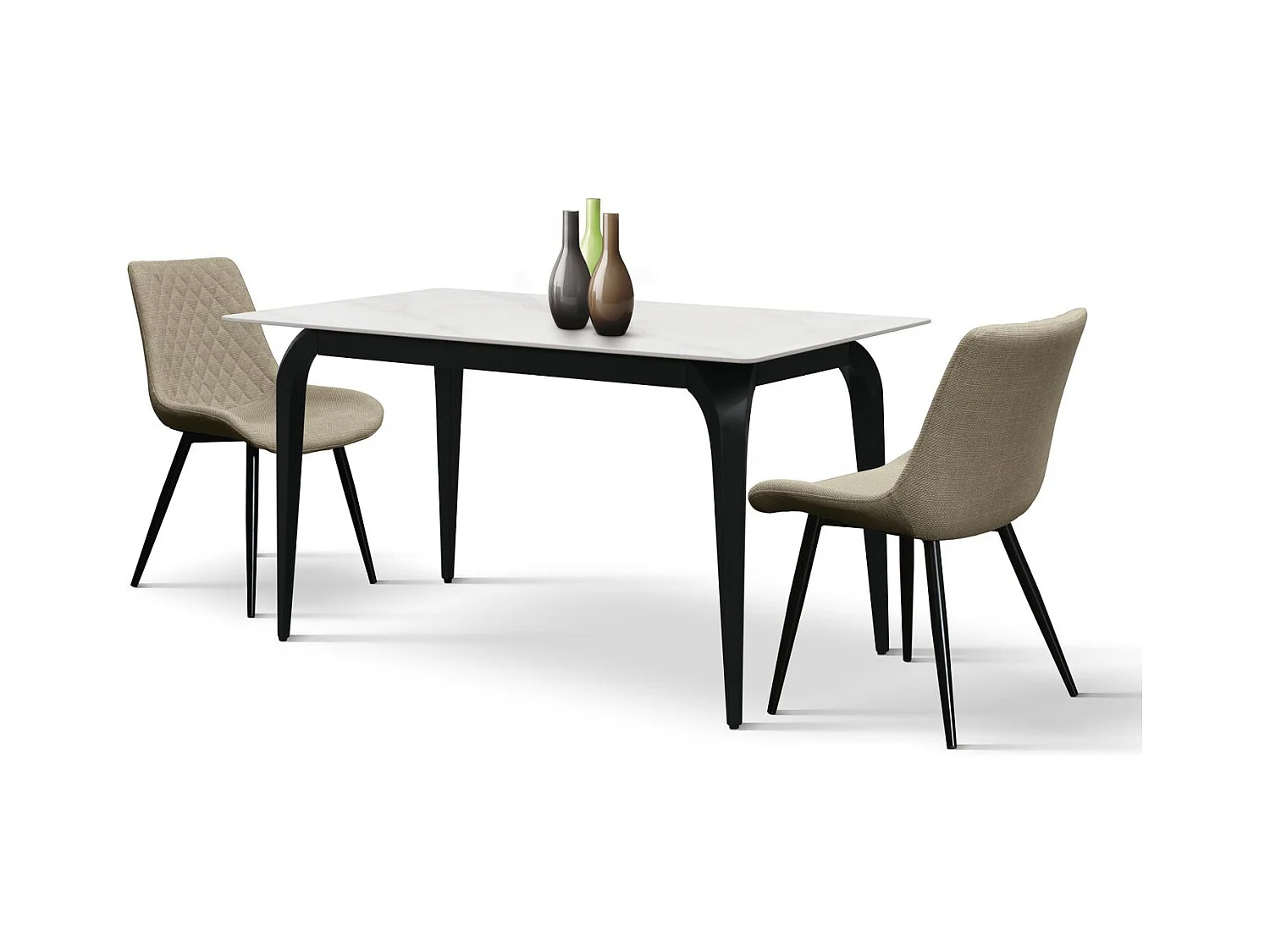 Table en céramique, effet marbre blanc et pieds en métal noir, 140x80x76 cm - ALERIA