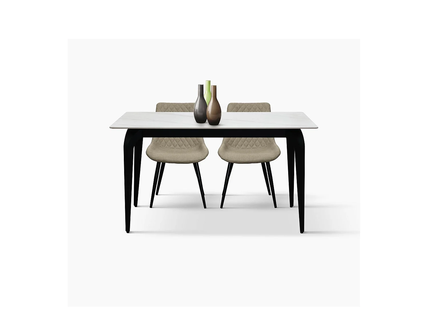 Table en céramique, effet marbre blanc et pieds en métal noir, 140x80x76 cm - ALERIA