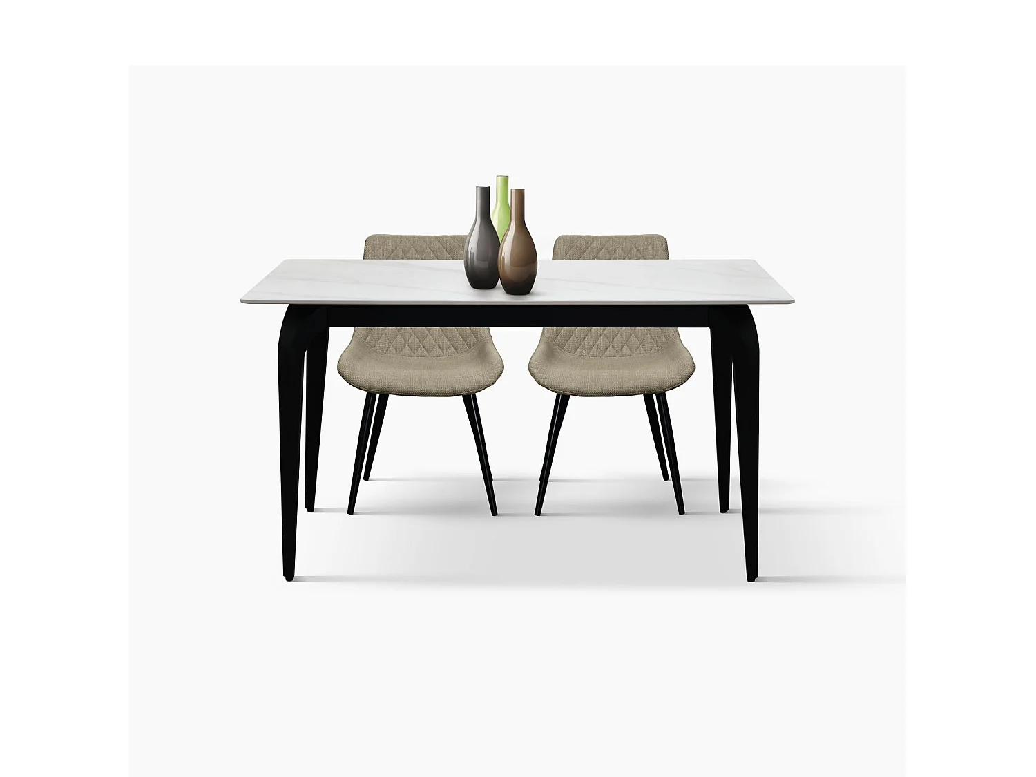 Table en céramique, effet marbre blanc et pieds en métal noir, 140x80x76 cm - ALERIA