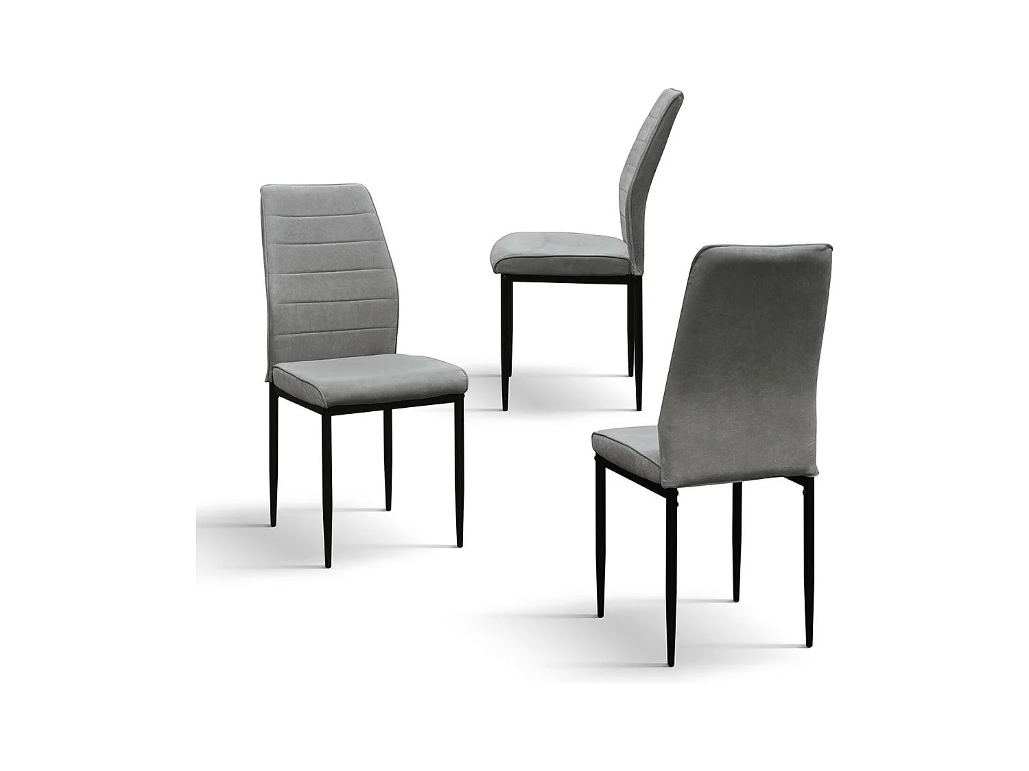 Ensemble de 4 chaises en tissu gris et pieds en métal noir mat - LUBIANA