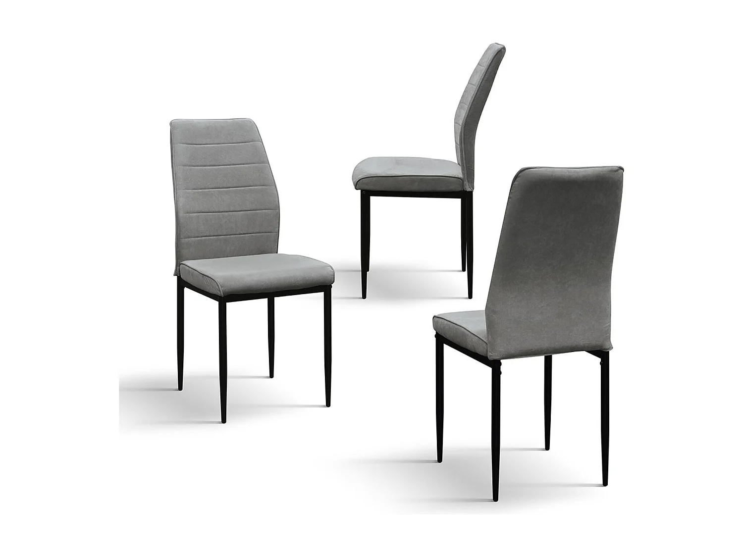 Ensemble de 4 chaises en tissu gris et pieds en métal noir mat - LUBIANA
