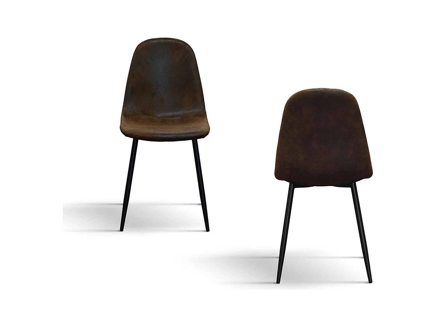 Ensemble de 4 chaises en faux suède finition châtaigne, pieds en métal noir - VALLETTA