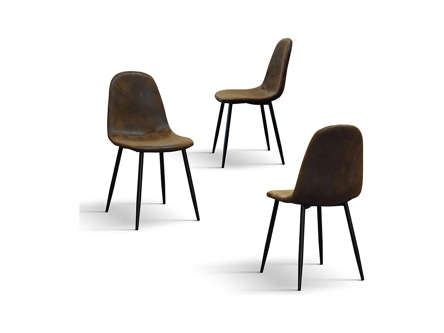 Ensemble de 4 chaises en faux suède finition châtaigne, pieds en métal noir - VALLETTA