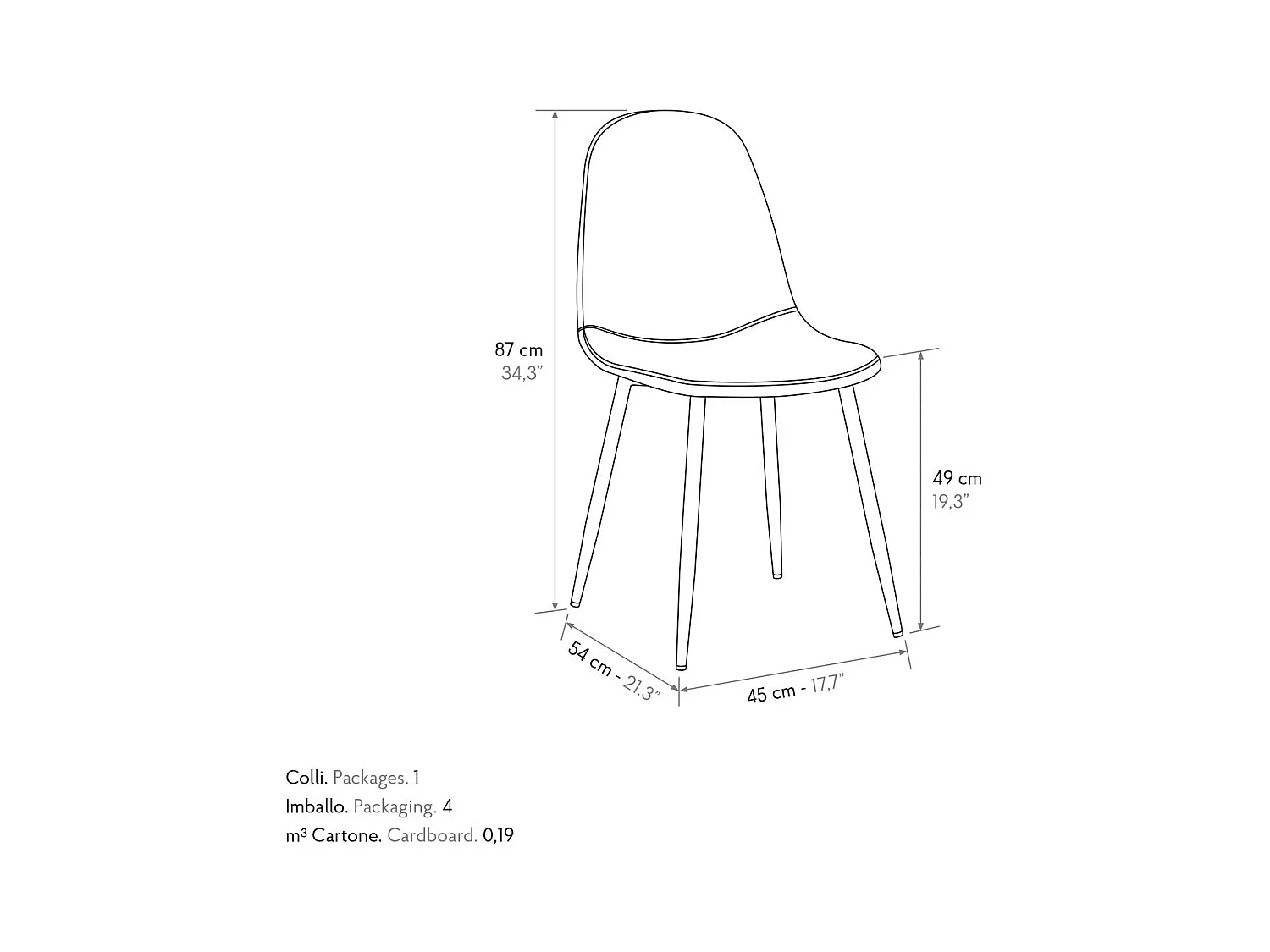 Ensemble de 4 chaises en faux suède finition châtaigne, pieds en métal noir - VALLETTA
