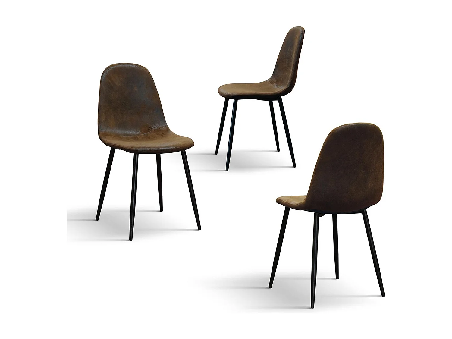 Ensemble de 4 chaises en faux suède finition châtaigne, pieds en métal noir - VALLETTA