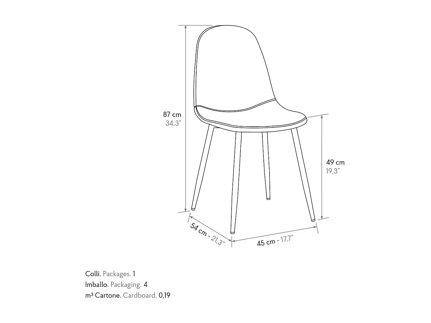 Ensemble de 4 chaises en faux suède finition châtaigne, pieds en métal noir - VALLETTA