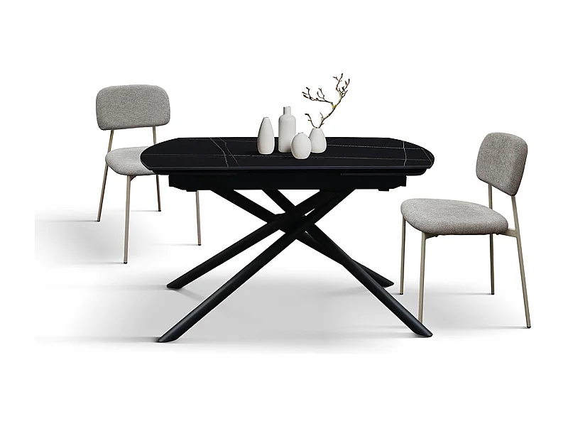 Stół ceramiczny czarny, podstawa metalowa czarna, rozkładany 120x88-180x88 - BONIFACIO