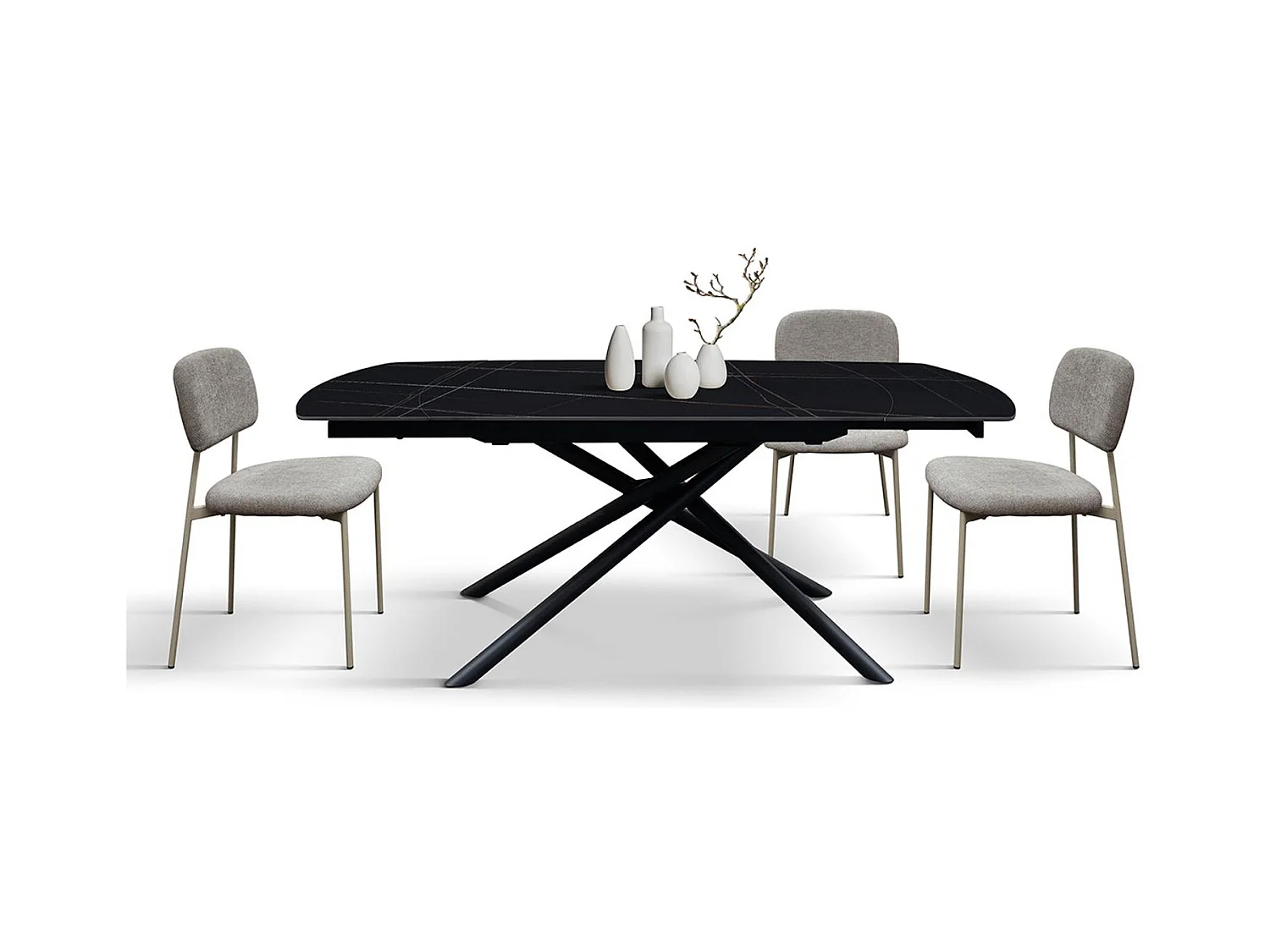 Tisch aus schwarzer Keramik, schwarzes Metallgestell, ausziehbar 120x88-180x88 – BONIFACIO