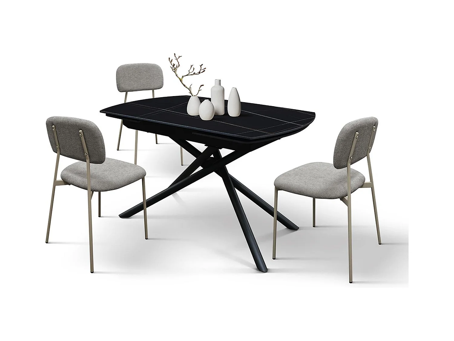 Tisch aus schwarzer Keramik, schwarzes Metallgestell, ausziehbar 120x88-180x88 – BONIFACIO