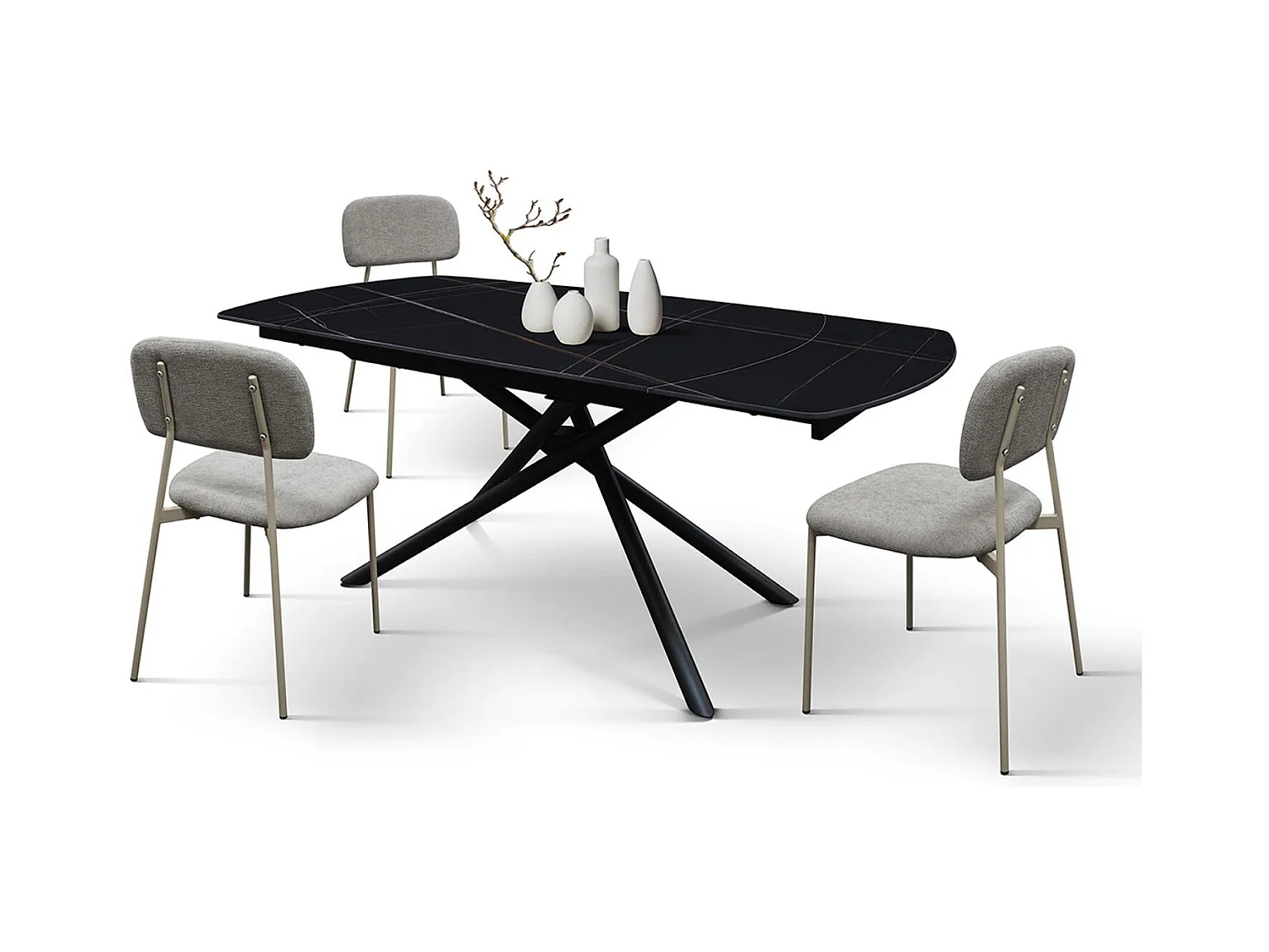 Tisch aus schwarzer Keramik, schwarzes Metallgestell, ausziehbar 120x88-180x88 – BONIFACIO