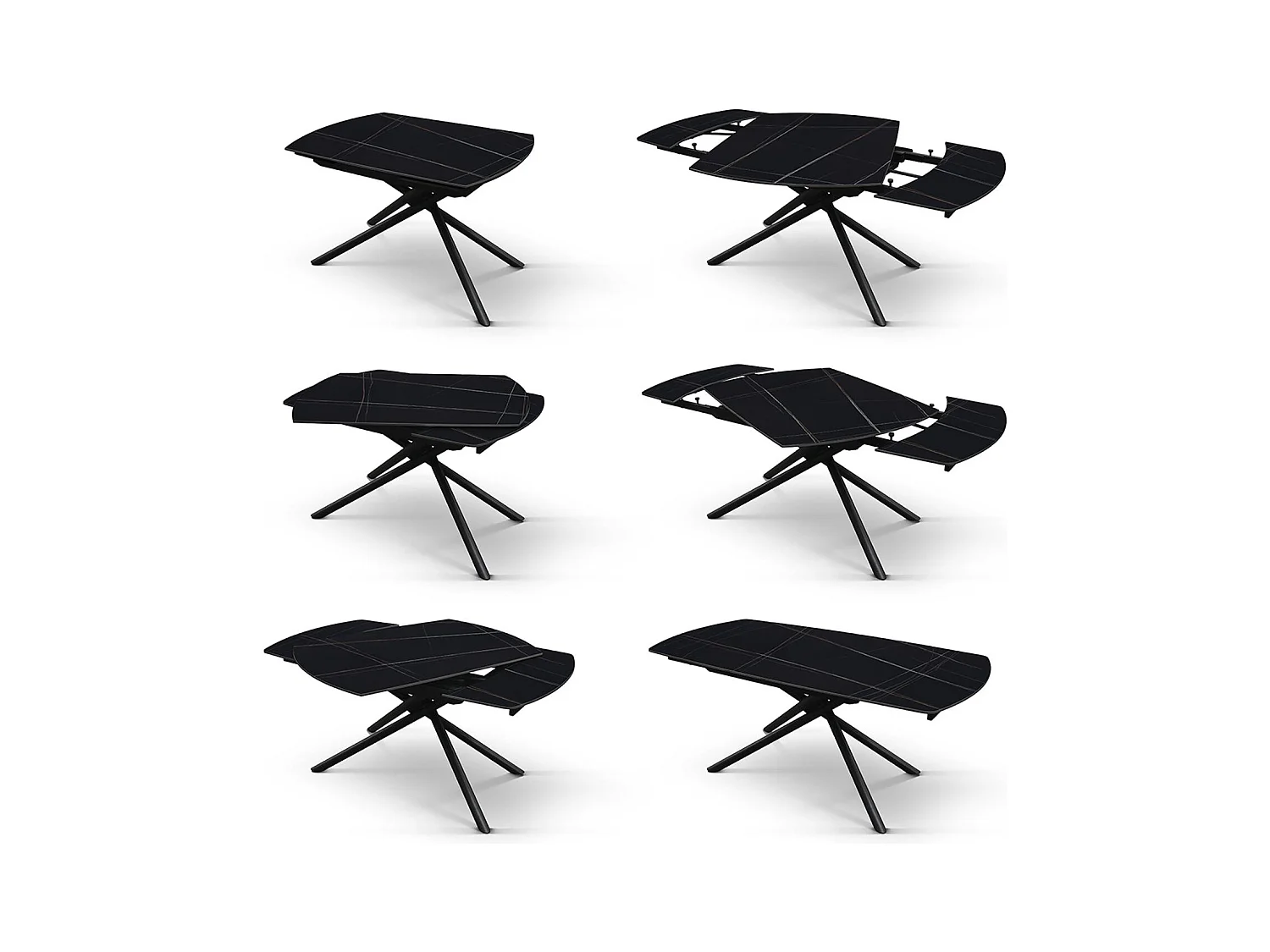 Tisch aus schwarzer Keramik, schwarzes Metallgestell, ausziehbar 120x88-180x88 – BONIFACIO