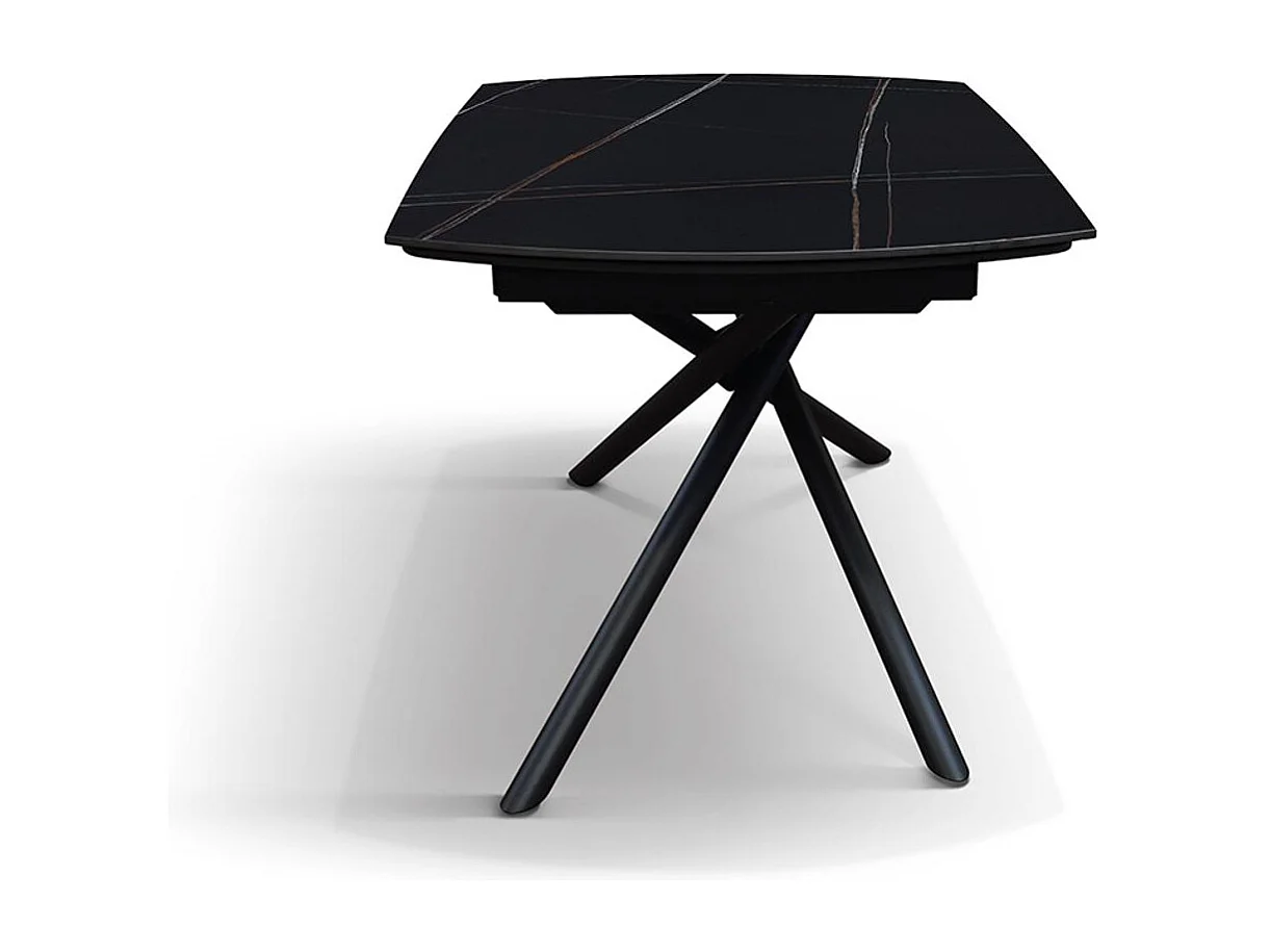 Table en céramique noire, piètement en métal noir, extensible 120x88-180x88 - BONIFACIO