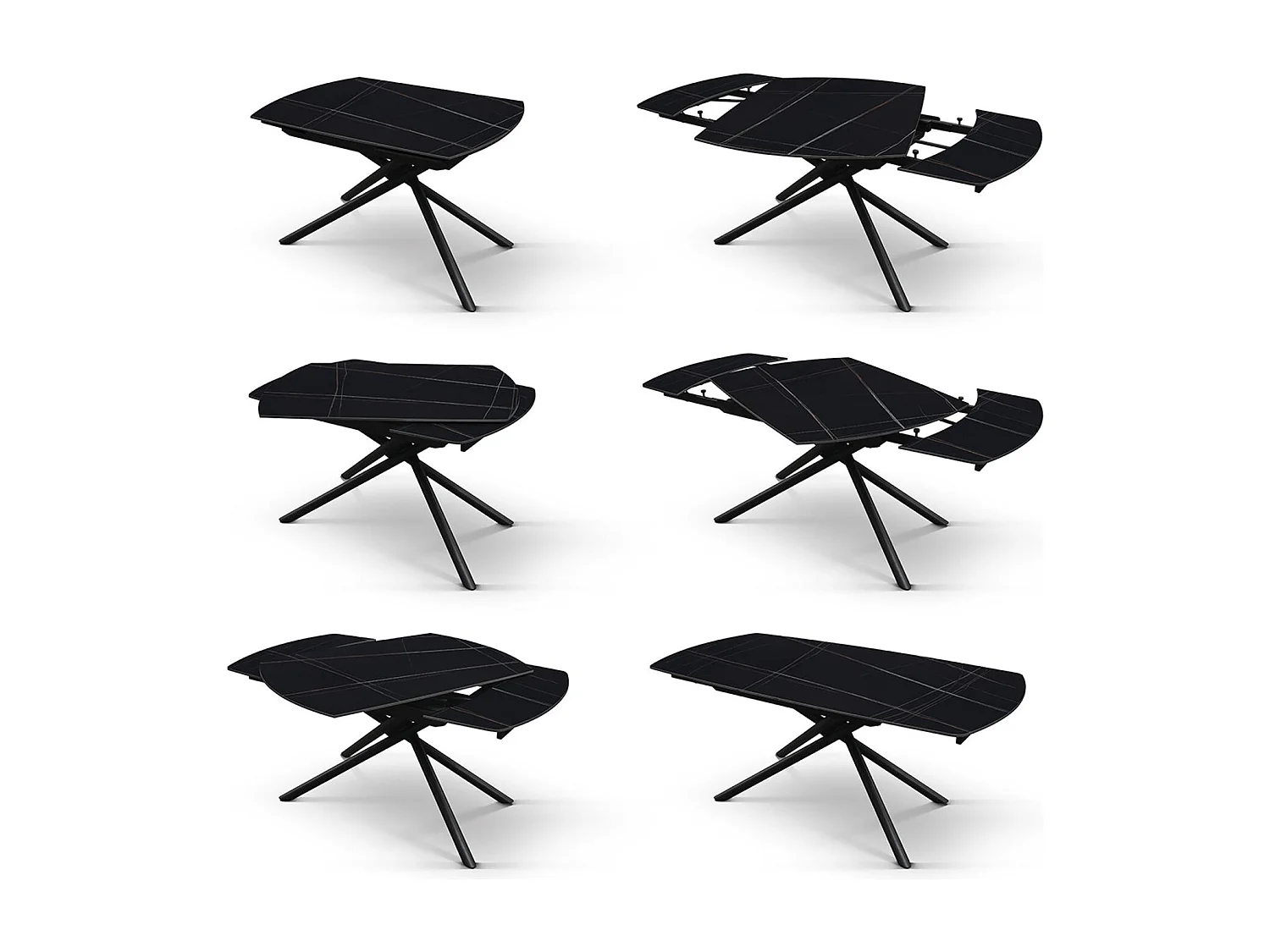 Table en céramique noire, piètement en métal noir, extensible 120x88-180x88 - BONIFACIO