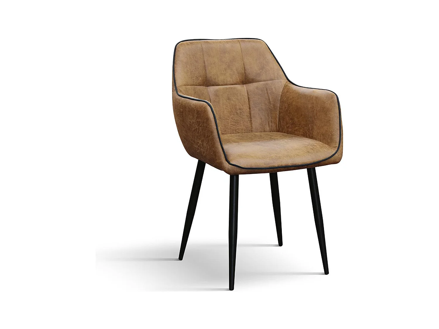 Ensemble de 4 chaises en simili cuir camel et pieds en métal noir, avec accoudoirs - PARIGI