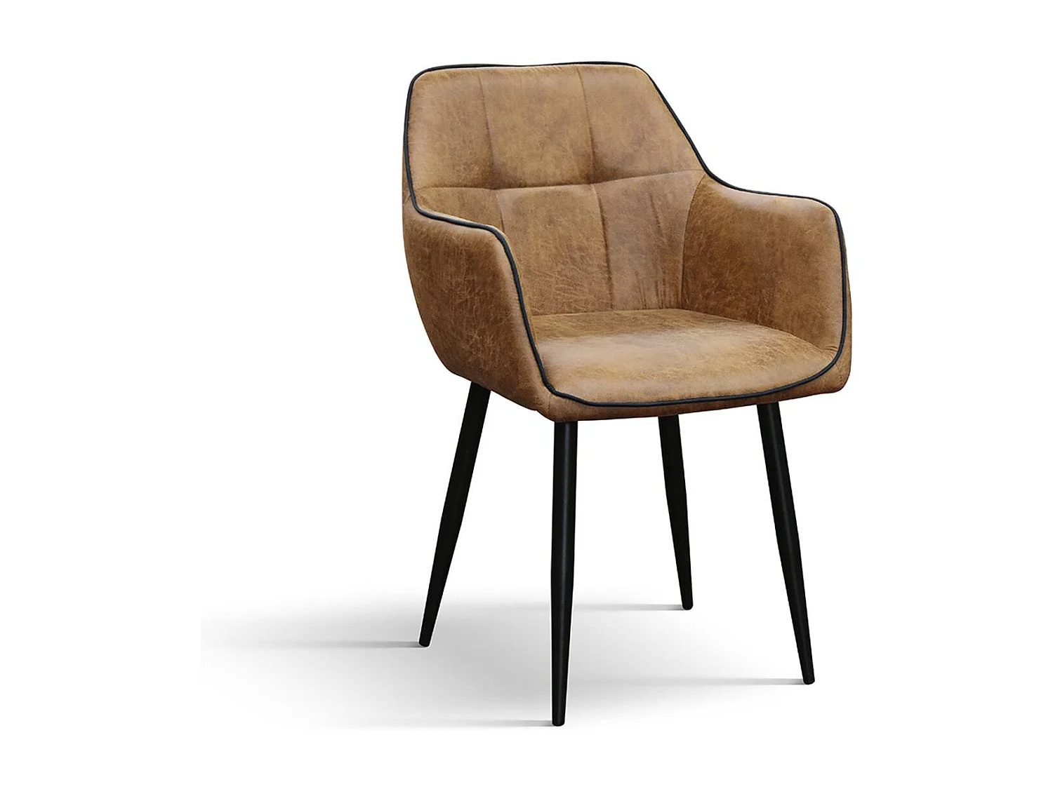 Set van 4 camelkleurige stoelen van imitatieleer en zwarte metalen poten, met armleuningen - PARIGI