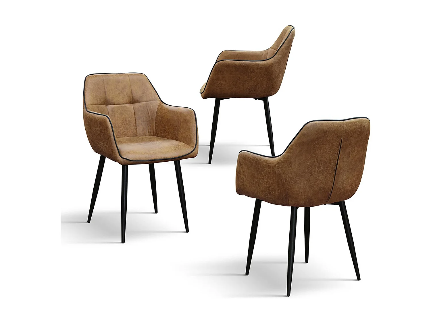 Set van 4 camelkleurige stoelen van imitatieleer en zwarte metalen poten, met armleuningen - PARIGI