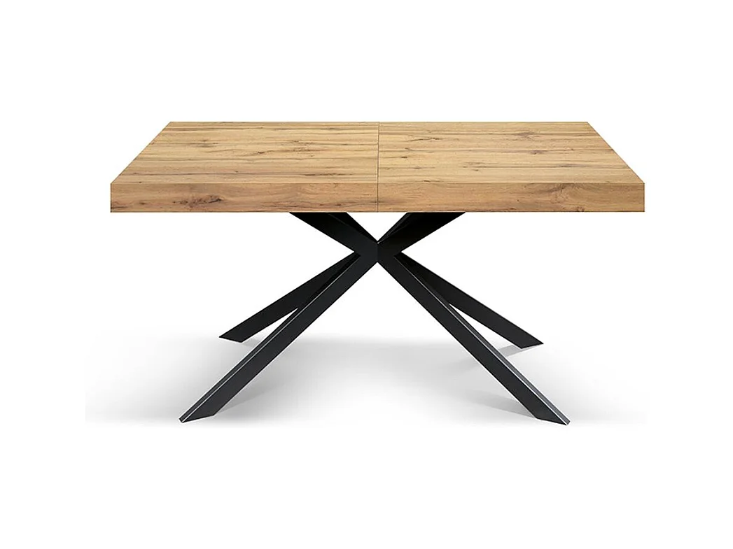 Holztisch, Eichenholzoptik, X-Fußgestell aus anthrazitfarbenem Metall, 180×90–260×90 – CAMAIORE