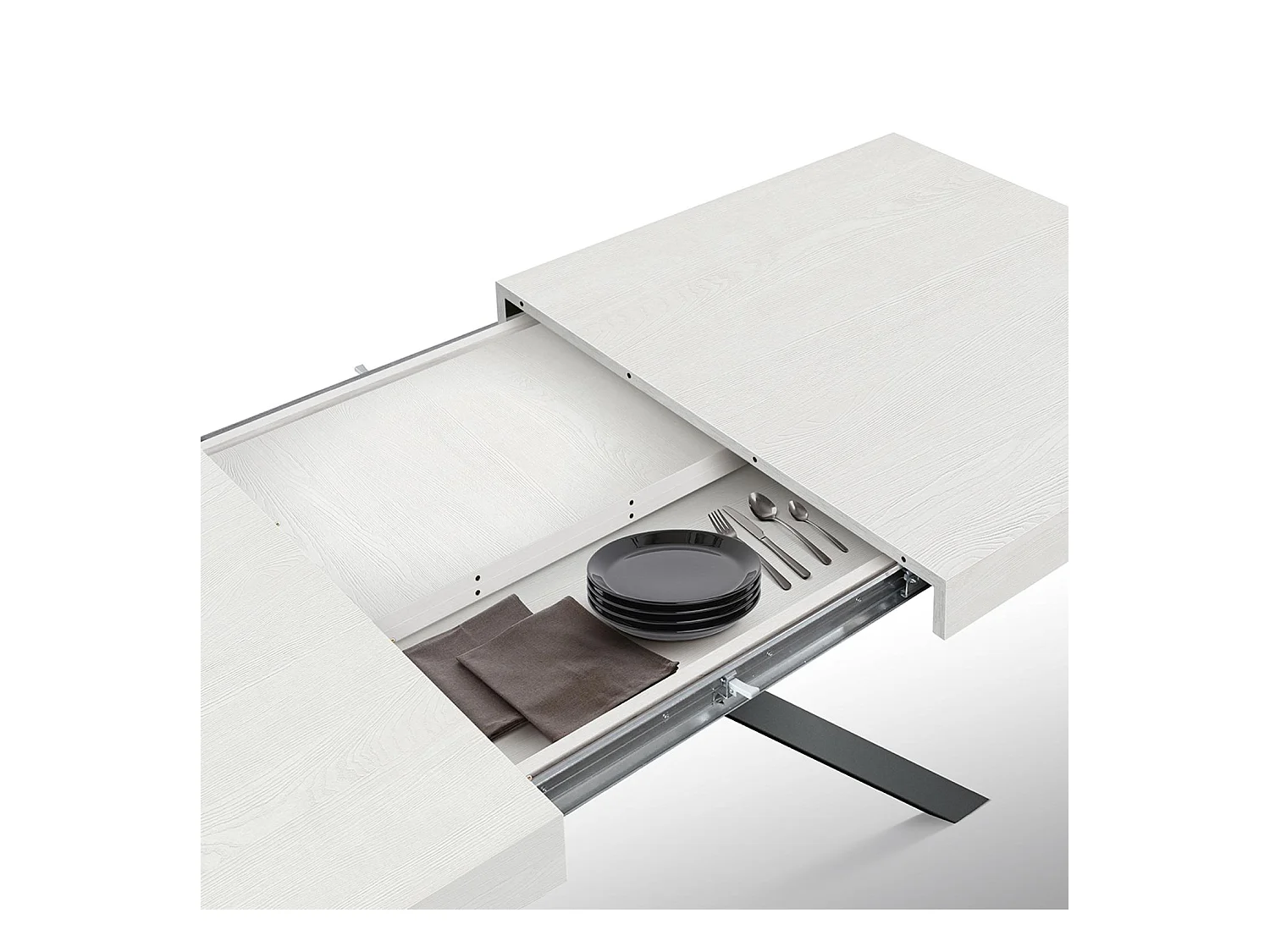 Holztisch, weiß lackiert, X-Fußgestell aus anthrazitfarbenem Metall, 180×90–260×90 - CAMAIORE