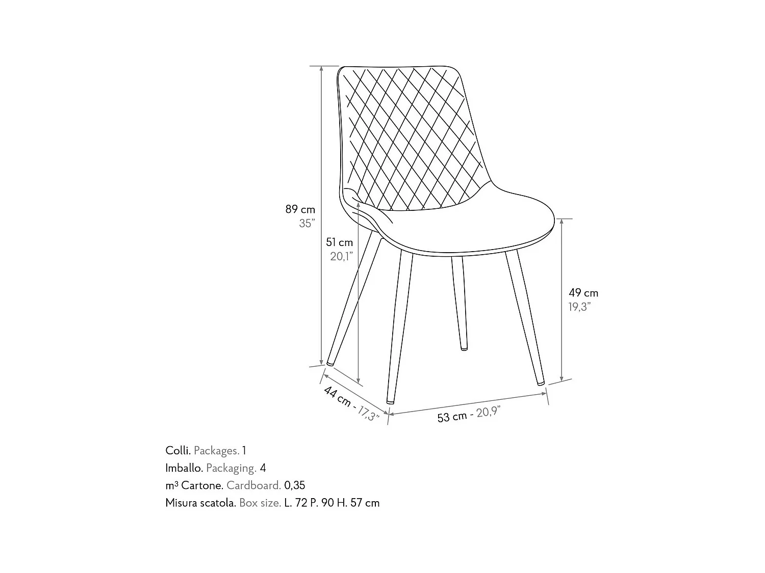 Ensemble de 4 chaises en tissu gris et pieds en métal noir - VIENNA